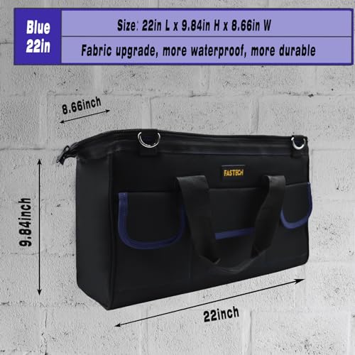 FASTECH 22 Inch Tool Bag, Waterproof Wide Mouth Tool Kit, Heavy Duty Tool Bag Organizer With Shoulder Straps, Tool Storage Package For Men/Women (22IN DarkBlue) - color: DarkBlue, size: 22IN