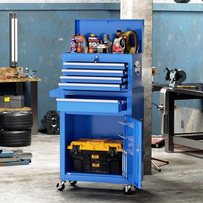 Crownland 5-Drawer Rolling Tool Chest with Wheels, Blue - color: Blue, style: 5-Drawer Rolling Tool Chest