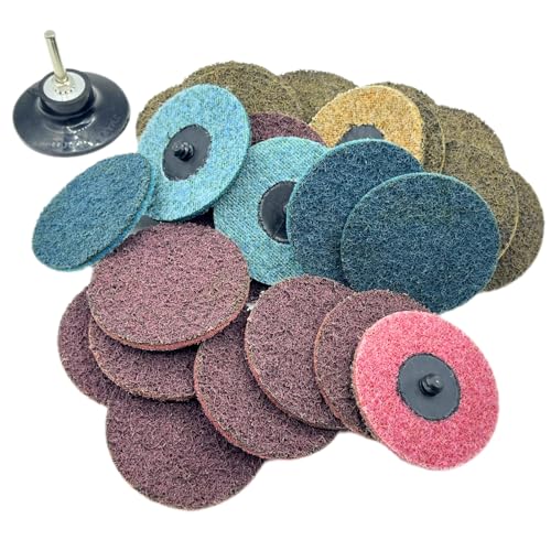 25 Pcs 3 Inch Sanding Discs Roll Lock Quick Change Discs Surface Conditioning Discs, with 1/4" Shank Roll Lock Holder, Fine Medium Coarse for Die Grinder Surface Burr Finish Rust Paint Removal - style: Style 8