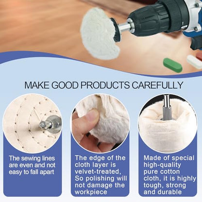Neeki 10pcs Buffing Wheels for Dill with 3 Polishing Compounds Bar