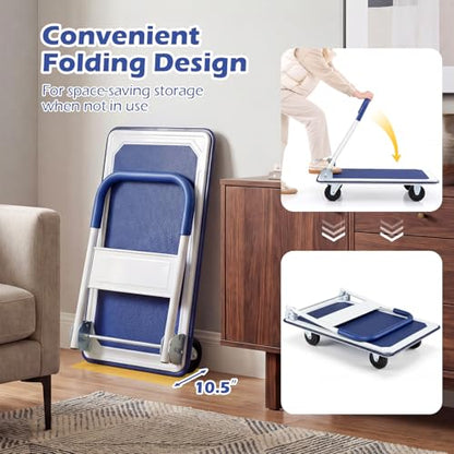 IRONMAX Foldable Push Hand Dolly with Swivel Wheels, 660 LBS Load Capacity - style: Blue+White 660lbs