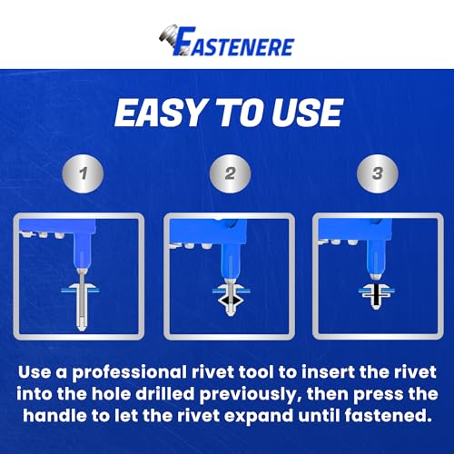 Fastenere Pop Rivets - 1/8" x 3/16" (100 pcs) Heavy Duty, Open-End, Low Carbon Steel, Dome-Head Blind Rivets, Corrosion-Resistant & High Shear Strength, 4-3 Gap 0.126"-0.187" - size: 1/8" x 3/16" (4-3) (100 Pack)