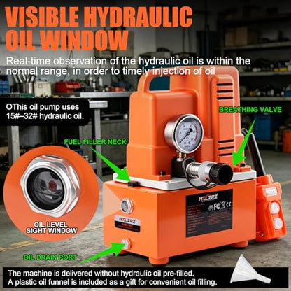 HZLZRZ Single Acting Electric Hydraulic Pump 10,000 PSI, Hydraulic Power Unit with 3/8" NPT CR-400 Fast Connector, Remote Control, Pressure Gauge, Compatible with Hydraulic Cylinders and Jack Systems - style: HZE-700C