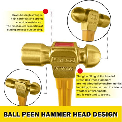 WEDO 4PCS Brass Ball Peen Hammer Set 12oz+16oz+24oz+32oz,Ball Pein Hammer with Fiberglass Handle,Brass, Die-Forged, Corrosion Resistant, DIN Standard - size: 4pcs