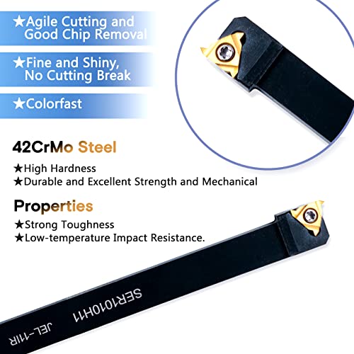 Lathe Turning Holders Threading Tool - Metal Lathe Cutting Tools 1/2" External SER1010H11+3/8" Internal SNR0010K11 Turning Holders with Indexable Carbide Inserts 10pcs Golden for Lathe Tools - color: 2pcs 3/8" boring bars+10pcs inserts