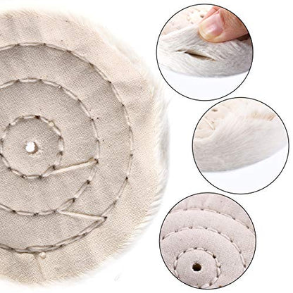 Hedume Set of 12 Buffing Pad Polishing Wheel Kits Included 5 Pack Rouge Compound, Cone, Column, Mushroom, T-Shaped Wheel Grinding Head with 1/4" Handle-for Manifold/Aluminum/Stainless Steel/Chrome