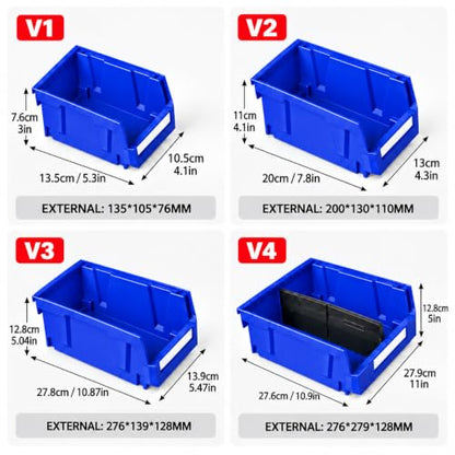 6 Pack Stackable Plastic Parts Bins, 5x4x3 in, Blue - color: Blue-6 Pack, size: 5"x4"x3"