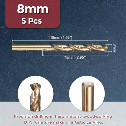 5pcs Drill Bit 8mm Diameter M35 5% Cobalt HSS for Metal - size: 8mm