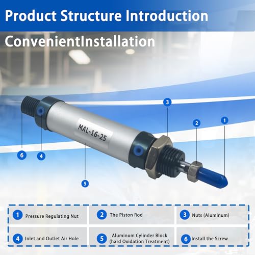 CG WEITENG Pneumatic Mini Pneumatic Cylinder MAL Single Rod Aluminum Double Acting Pneumatic Cylinder 16mm Bore 25mm Stroke(MAL16x25) - color: MAL-16 mm, size: 25 mm