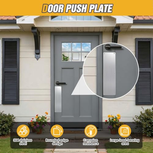 12" Door Push Plate Stainless Steel for Bottom,Exterior,Front Door - size: 12'' Push Plate