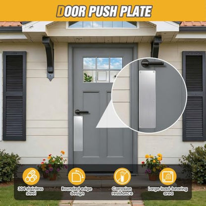 12" Door Push Plate Stainless Steel for Bottom,Exterior,Front Door - size: 12'' Push Plate