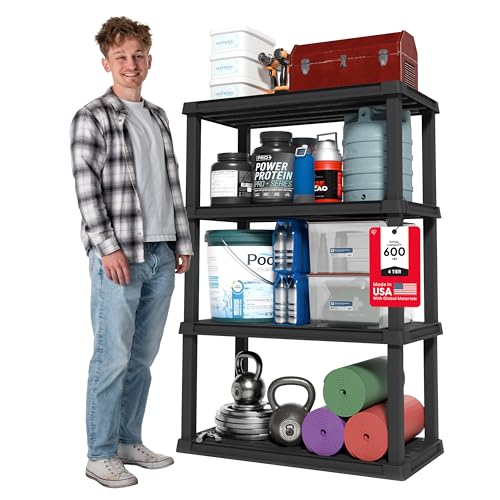 IRIS USA Plastic Storage Shelves |Made in USA| 56"H x 36"W x 18"D - Black - size: 4 Tier | 18"D x 36"W x 56"H