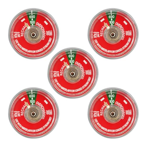 5PCS 100 PSI Pressure Gauge, 1/8" NPT Thread, Red Dial Fire Extinguisher