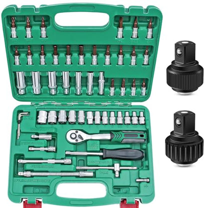 53 Pieces 1/4 inch Drive Socket Ratchet Wrench Set, with Bit Socket Set Metric and Extension Bar for Auto Repairing and Household, with Storage Case,with 72 Tooth Reversible Ratchets