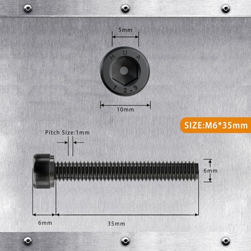 M6-1.0 x 35mm Socket Head Cap Screws, 12.9 Grade Alloy Steel, Black Oxide Finish, Machine Thread, Allen Socket Drive, Quantity 25 - size: M6 x 35mm(25 PCS)