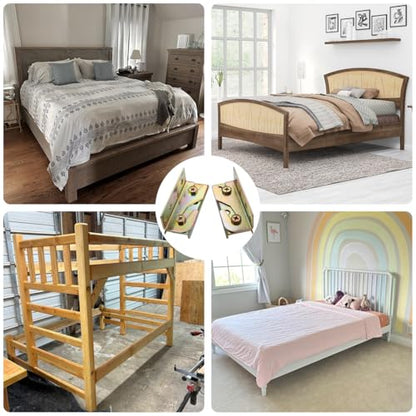 Bed Rail Brackets - Wooden Bed Frame Hardware - Heavy Duty Non-Mortise Bed Rail Fittings - Set of 4 (Screws Included)