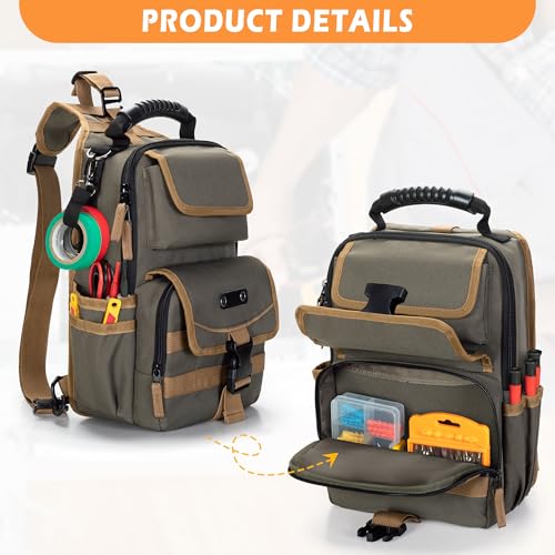 Electrician Tool Pouch Bag, Zippered HVAC Tool Organizer - color: Green