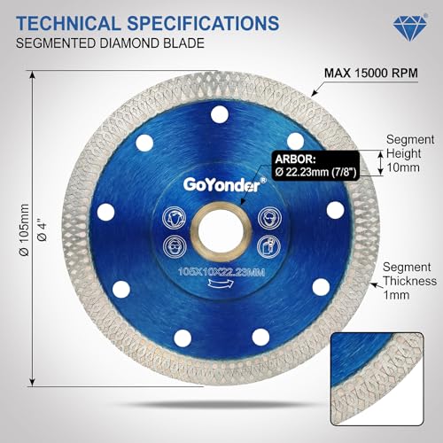GoYonder 3 Pack 4 Inch Super Thin Diamond Saw Blade for Cutting Porcelain Tiles,Granite Marble Ceramics (4") - size: 4"-Blue-3 PCS