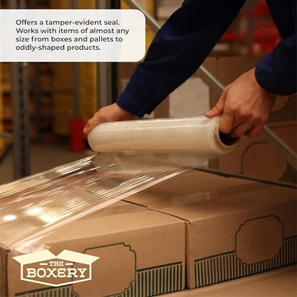 The Boxery 18" x 1500' Stretch Wrap – 90 Gauge Clear Blown Film – 4 Rolls (6000ft Total) – Extra Heavy-Duty Pallet Wrap for Maximum Load Stability