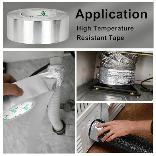 BOMEI PACK Aluminum Foil Tape 3.9Mil x 2inch x 164ft Heavy Duty Metal HVAC Foil Tape,High Temperature Tape Perfect for Sealing, Patching,Air Ducts, Insulation,HVAC and Metal Repair