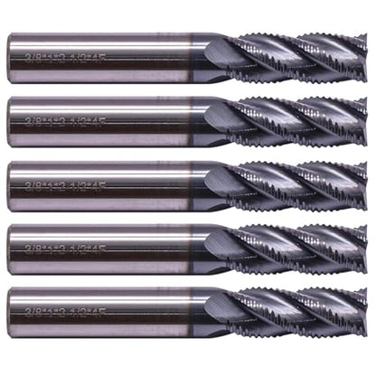 5Pcs 3/8" 4 Flute Solid Carbide Roughing End Mills - ALCrSiN Nano Coated
