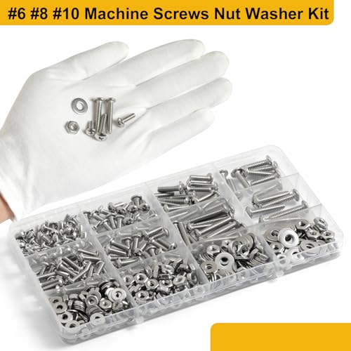 360Pcs Machine Screws and Nuts Assortment Kit,#6-32#8-32#10-24 Nuts and Bolts Washers 304 Stainless Steel,Phillips Pan Head Bolts Assorted with Case Full Thread,for Automotive,Machinery - size: #6#8#10 360PCS Machine SS