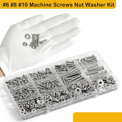 360Pcs Machine Screws and Nuts Assortment Kit,#6-32#8-32#10-24 Nuts and Bolts Washers 304 Stainless Steel,Phillips Pan Head Bolts Assorted with Case Full Thread,for Automotive,Machinery - size: #6#8#10 360PCS Machine SS