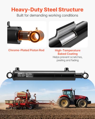 VEVOR Double Acting Hydraulic Cylinder, 2" Bore x 10" Stroke, Max 3500PSI Hydraulic Cylinder, Heavy-Duty Welded Cross Tube Cylinders with 1" Pin Hole & SAE #6 Port for Agricultural Machinery, Tractors - size: 2x10