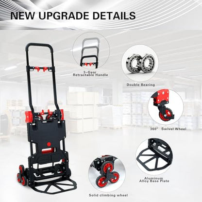 2 in 1 Folding Hand Truck Dolly,330LB Stair Climbing Dolly Cart,Red - color: Red