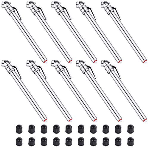 Boao 10 Pcs Pencil Tire Pressure Gauge with 20 Caps, Stainless Steel