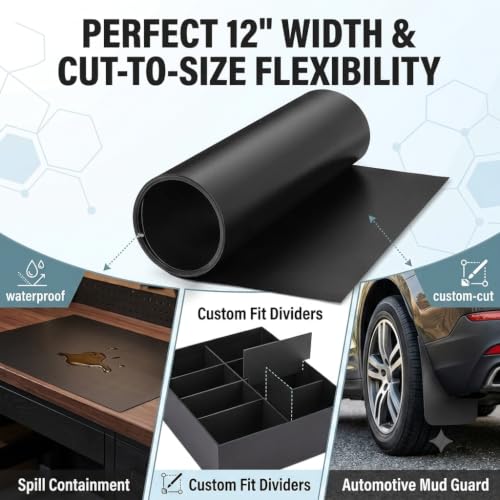 Black Plastic Roll 12x96x0.04inch, Hard Polypropylene Flexible Plastic Sheet into Roll, Easy Cut to Size for DIY Craft Material, Custom Gasket, Furniture Cabinet Drawer Protection Liner, Heat Bendable - color: Black