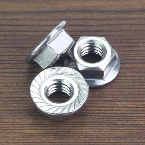 HELIFOUNER 50 Pieces 5/16”-18 Flange Nuts, Serrated Flange Hex Lock Nuts Assortment Kit, 304 Stainless Steel (18-8), Bright Finish, Coarse Thread - size: 5/16"-18