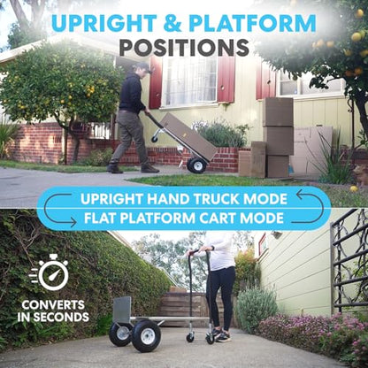 SIMPLI-Magic 2-in-1 Convertible Hand Truck & Dolly - 800 lb Capacity Heavy Duty Folding Platform Cart with Rubber Wheels for Moving Boxes, Furniture & Appliances