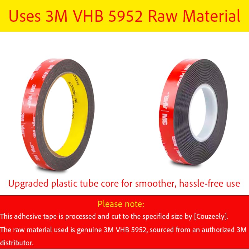 Double Sided Tape Heavy Duty, Waterproof Mounting Foam Tape, 16.5ft Length, 2.76in Width, High Temperature Resistant Adhesive Tape for Car, LED Strip Light, Office Decor, Uses VHB 5952 Raw Material - size: 2.76in x 16.5ft