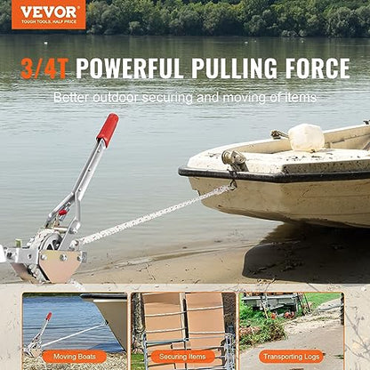 VEVOR Rope Puller, 3/4 Ton (1,653 lbs) Pulling Capacity, with 100' of 0.6" dia. Rope, 2 Hook, Come Along Winch, Heavy Duty Ratchet Power Puller Tool for Moving Boats, Securing Items, Transporting Logs - size: 3/4 Ton