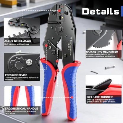 smseace Wire Crimping Tool for Heat Shrink Wire Connectors 22-10AWG Professional Ratcheting Terminal Crimper - color: Red&green