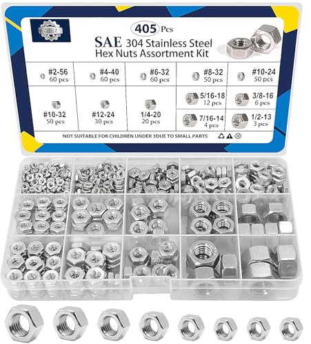 ZQZ 405 Pcs SAE Hex Nuts Assortment Kit Stainless Steel (#2-1/2) Nut Set - size: SAE Hex Nuts Assortment;405 PCS