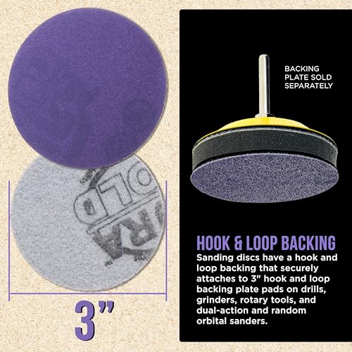 Dura-Gold Premium 220 Grit 3" Purple Film Ceramic Sanding Discs, Box of 30 - style: 220 Grit