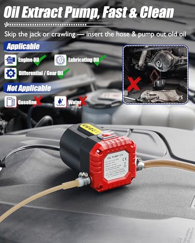 Oil Extractor Pump 12V 80W, Upgraded DIY Oil Change Pump w/ Auto Overload - color: Red