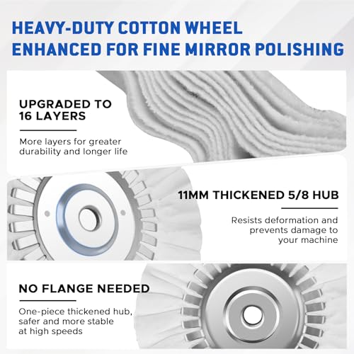 8" Fine White Airway Buffing Wheel with 5/8" Arbor Flange-Free Hub, Flange-Free, Cotton Polishing Wheel for Aluminum Truck Wheels, Rims, Chrome, Stainless Steel – Final Mirror Finish - size: 1 PC Fine Polishing Wheel