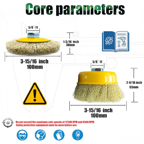 2 Pack 4 Inch Crimped Wire Cup Brush, Brass Coated Steel Wire Wheel