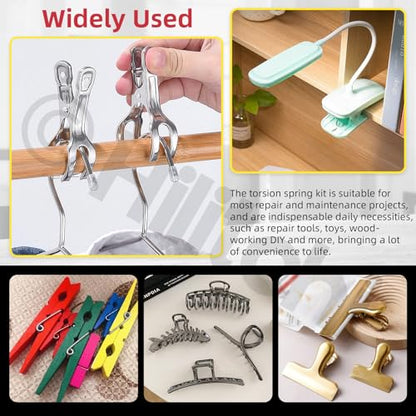Hilitchi 45PCS Stainless Steel Torsion Spring Tiny Torsion Spring 45/90/120 Degree V-Shape Compression Spring Mechanical Compression Springs Assortment Kit for Repair Tools Woodworking DIY