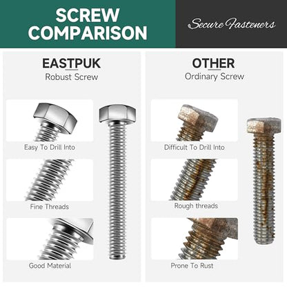 1/4-20 x 1-1/4" Hex Head Bolts Screws with Nuts, Flat & Lock Washers, 304 Stainless Steel Bolts and Nuts External Hex Drive Full Threaded 1/4 Bolt (10Sets) - color: Silver, size: 1/4 x 1-1/4"