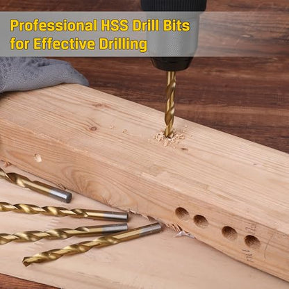 276pc Titanium Twist Drill Bit Set with S2 Bits 135° Tip High Speed Steel, Size from 1/16" up to 1/2", Ideal in Wood Cast Iron Aluminum Alloy Plastic Fiberglass, Clear Lid Case - size: 276 Piece Twist Drill Bits Set 135°