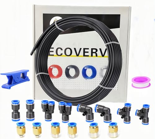 Ecoverve 6mm OD 4mm ID PU Tube Kit - High Flexibility, 10M/32.8ft Polyurethane Air HosePressure Resistant Air Pipe for Pneumatic Tools, Compressors, DIY Projects 6mm*4mm with Connectors - size: 6mm*4mm with Connectors