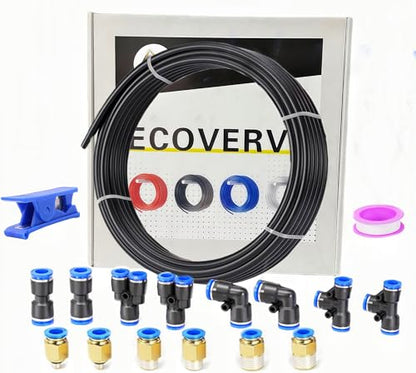 Ecoverve 6mm OD 4mm ID PU Tube Kit - High Flexibility, 10M/32.8ft Polyurethane Air HosePressure Resistant Air Pipe for Pneumatic Tools, Compressors, DIY Projects 6mm*4mm with Connectors - size: 6mm*4mm with Connectors