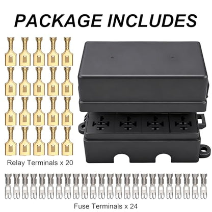 12V 12 Way Fuse Relay Box, 4 Relays and 12 ATC/ATO Blade Fuses Slots, Compatible with 4-Pin 5-Pin 40Amp Relay, for Cars Truck Marine Boat Jeep (Box) - size: 4Relays 12Fuses slots, style: Box