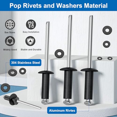 smseace 780Pcs Black Pop Rivets Kit with 304 Stainless Steel Washers, 10-Size SAE Blind Rivet 1/8 3/16 Inch,Metal Blind Rivets for Furniture Automotive Instruments Repair - color: Black Aluminum, size: 780Pcs