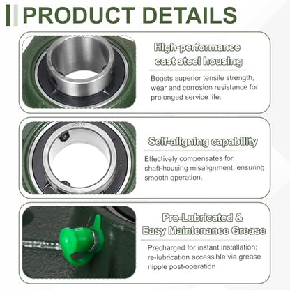 uxcell UCF210 Pillow Block Bearings, 50mm Bore Self Alignment, Solid Cast Iron Base, Chrome Steel Square Flange Mounted Pillow Block Ball Bearing, (ABEC3) - size: UCF210 (50mm)