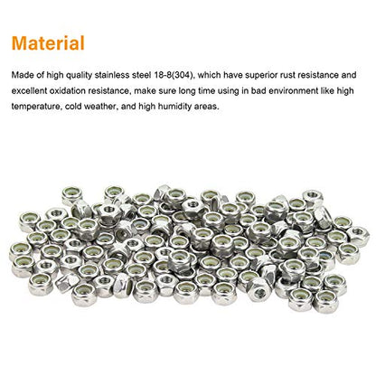 120 Pieces 10#-32 Nylon Insert Hex Lock Nuts, 304 Stainless Steel - size: 10-32 (120 pcs)